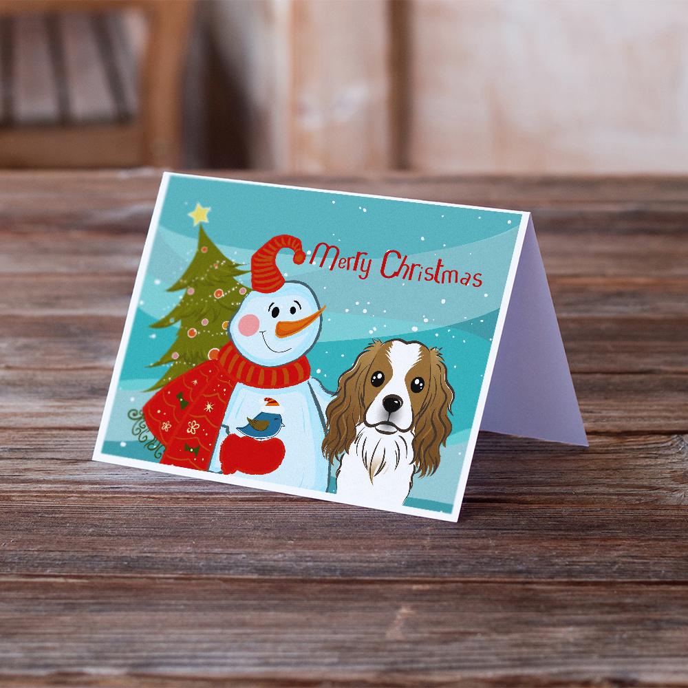 Snowman with Cavalier Spaniel Greeting Cards and Envelopes Pack of 8 - the-store.com