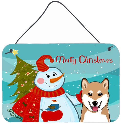 Snowman with Shiba Inu Wall or Door Hanging Prints BB1845DS812 by Caroline&#39;s Treasures