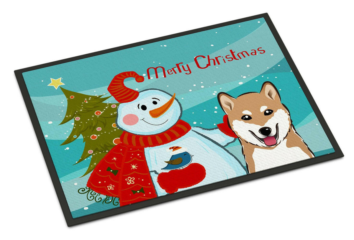 Snowman with Shiba Inu Indoor or Outdoor Mat 18x27 BB1845MAT - the-store.com