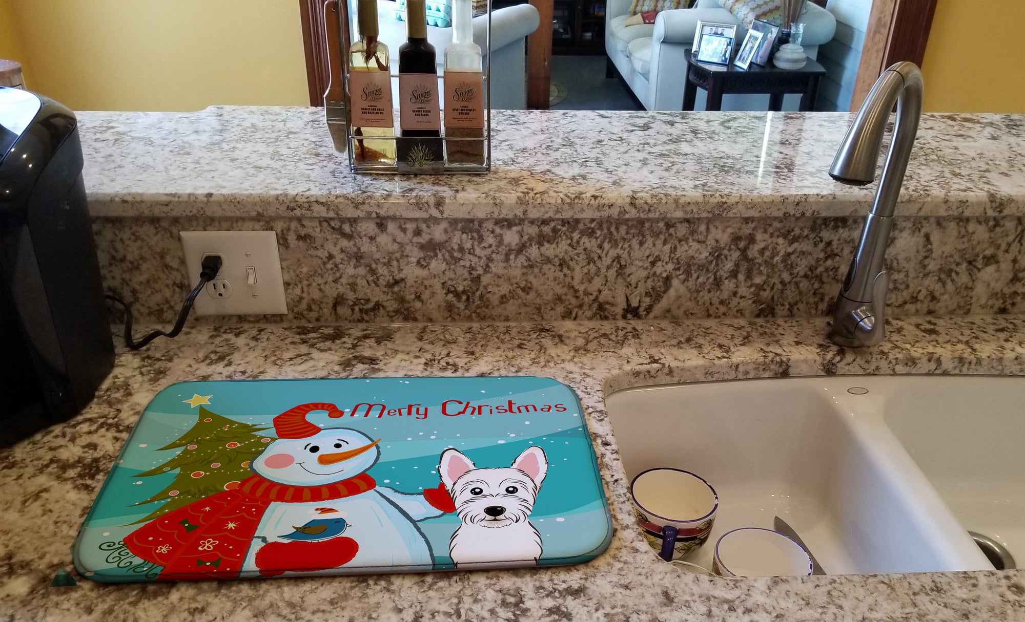 Caroline's Treasures Snowman with Westie Dish Drying Mat – Absorbent, Artistic Kitchen Essentials BB1846DDM