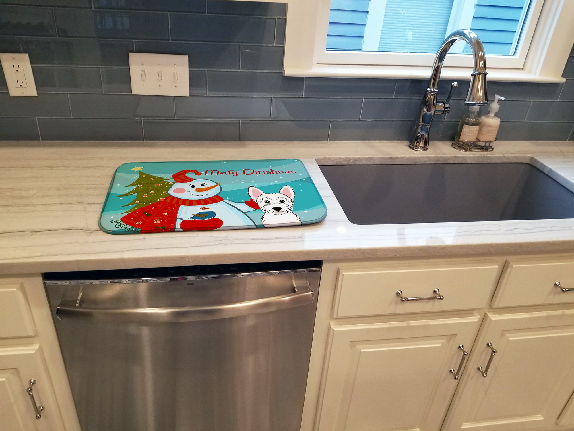 Snowman with Westie Dish Drying Mat BB1846DDM  the-store.com.