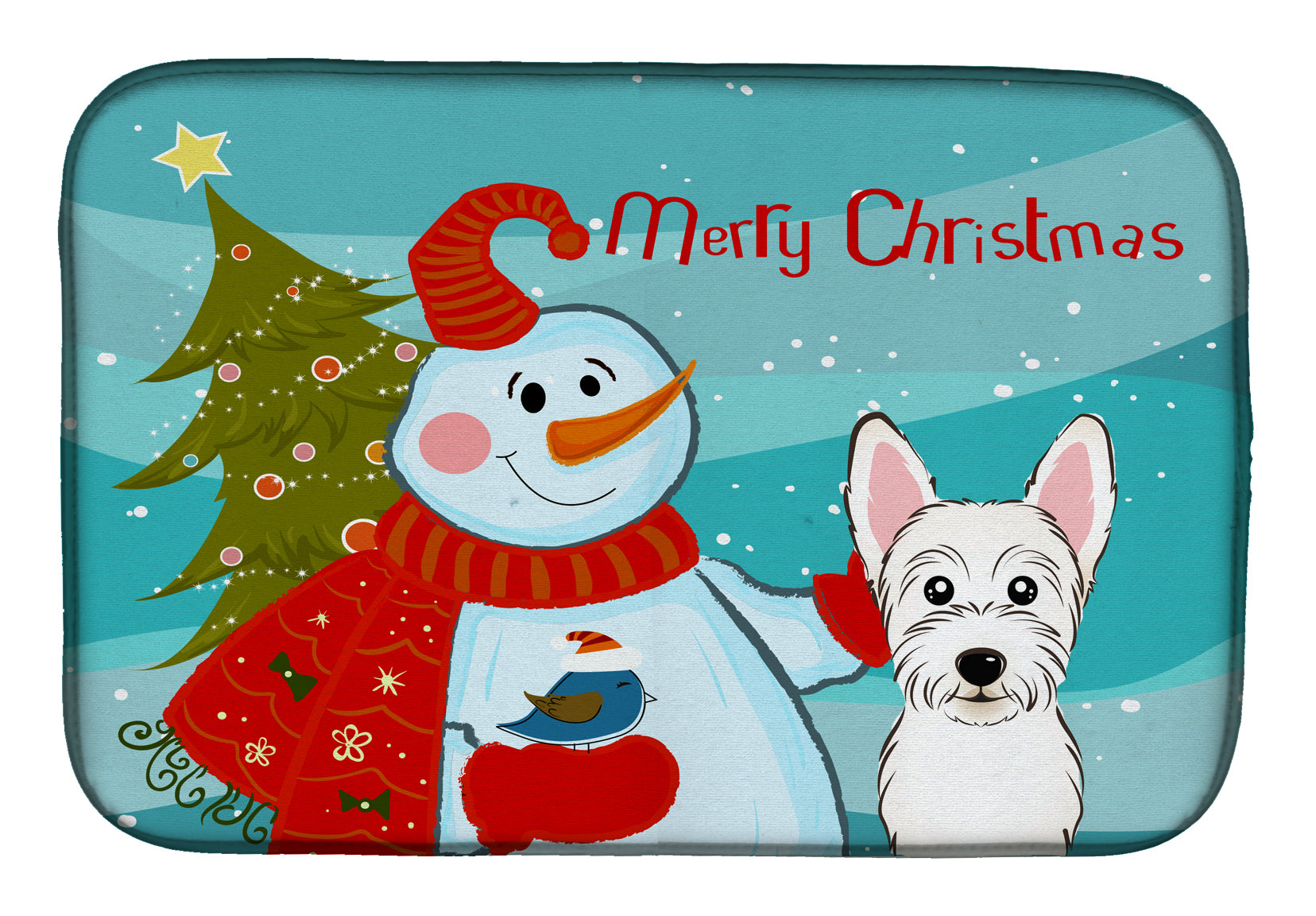 Snowman with Westie Dish Drying Mat BB1846DDM  the-store.com.