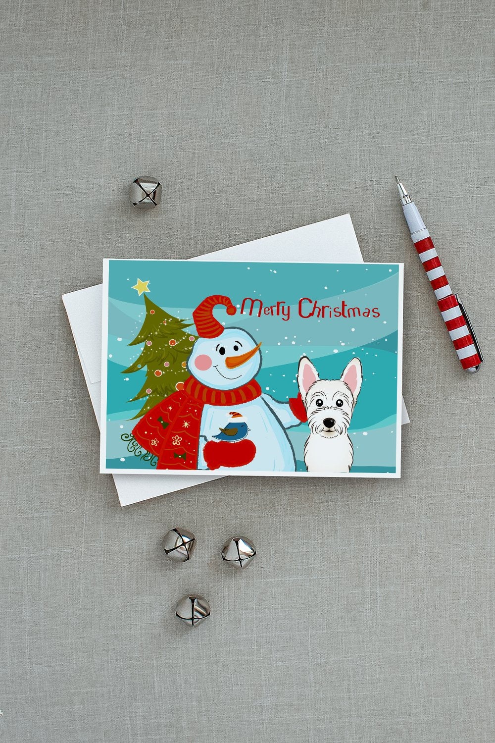 Snowman with Westie Greeting Cards and Envelopes Pack of 8 - the-store.com