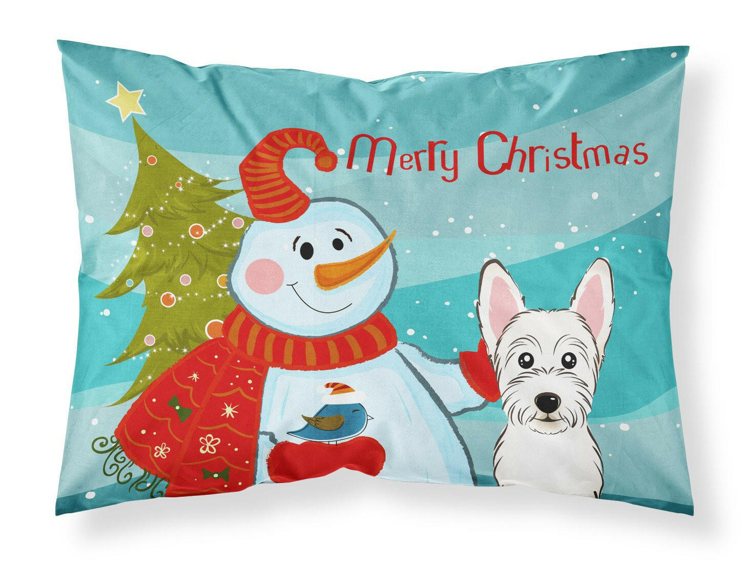 Caroline's Treasures Snowman with Westie Fabric Standard Pillowcase – Artistic Decorative Front, White Back BB1846PILLOWCASE
