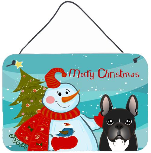 Snowman with French Bulldog Wall or Door Hanging Prints BB1847DS812 by Caroline&#39;s Treasures