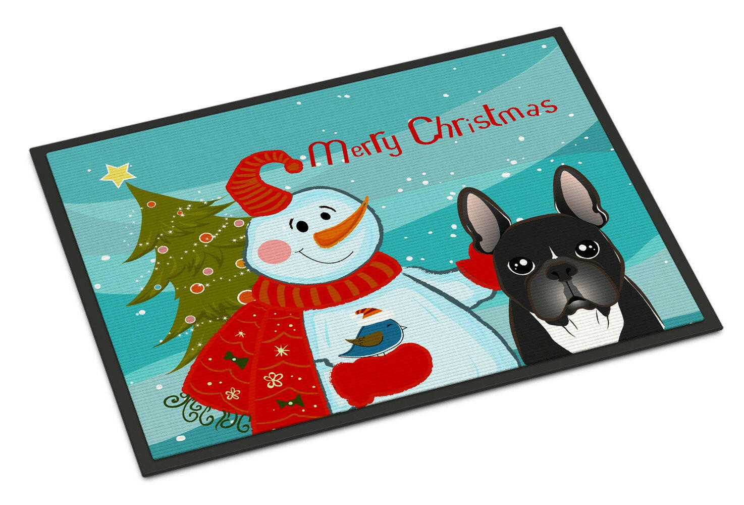 Snowman with French Bulldog Indoor or Outdoor Mat 18x27 BB1847MAT - the-store.com