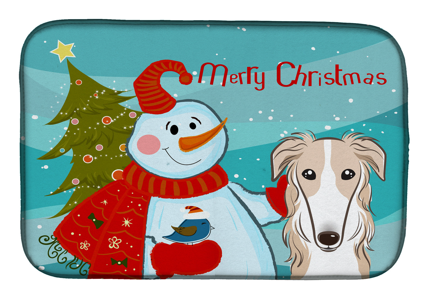 Snowman with Borzoi Dish Drying Mat BB1848DDM  the-store.com.