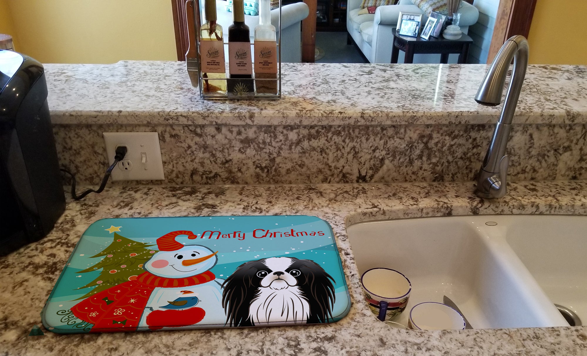 Snowman with Japanese Chin Dish Drying Mat BB1850DDM  the-store.com.