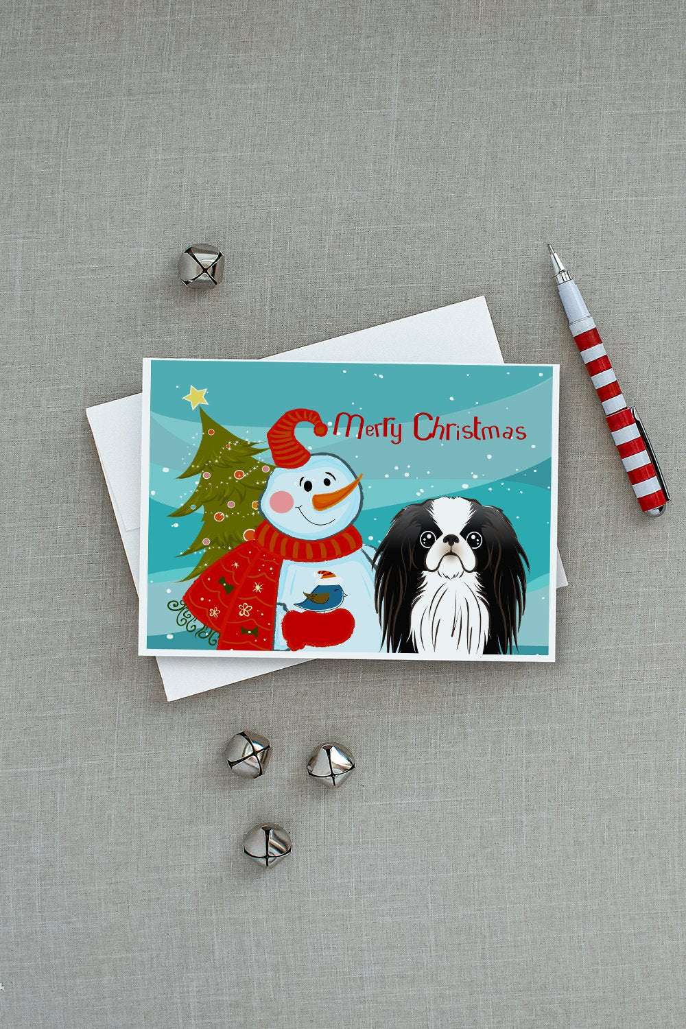 Snowman with Japanese Chin Greeting Cards and Envelopes Pack of 8 - the-store.com