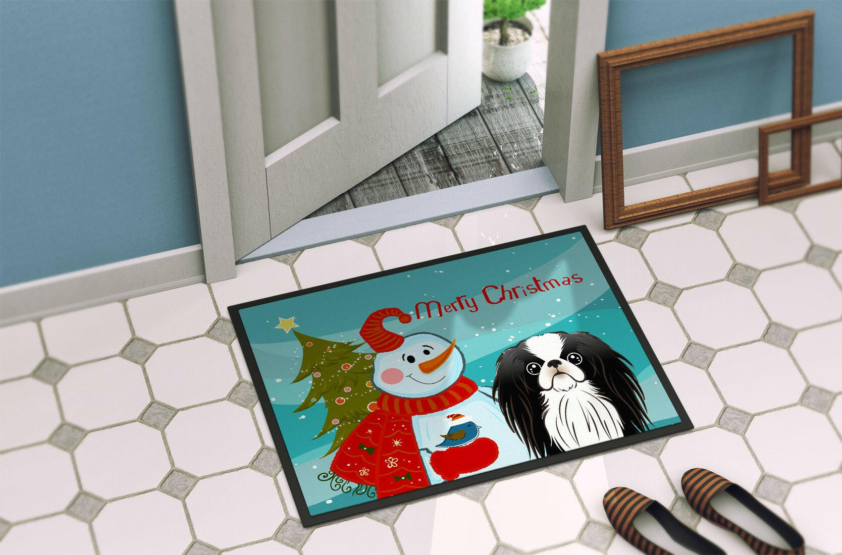 Snowman with Japanese Chin Indoor or Outdoor Mat 24x36 BB1850JMAT - the-store.com