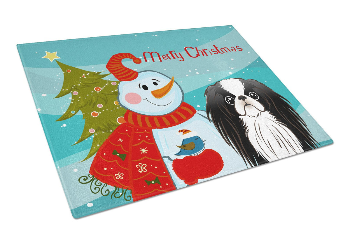 Snowman with Japanese Chin Glass Cutting Board Large BB1850LCB by Caroline&#39;s Treasures