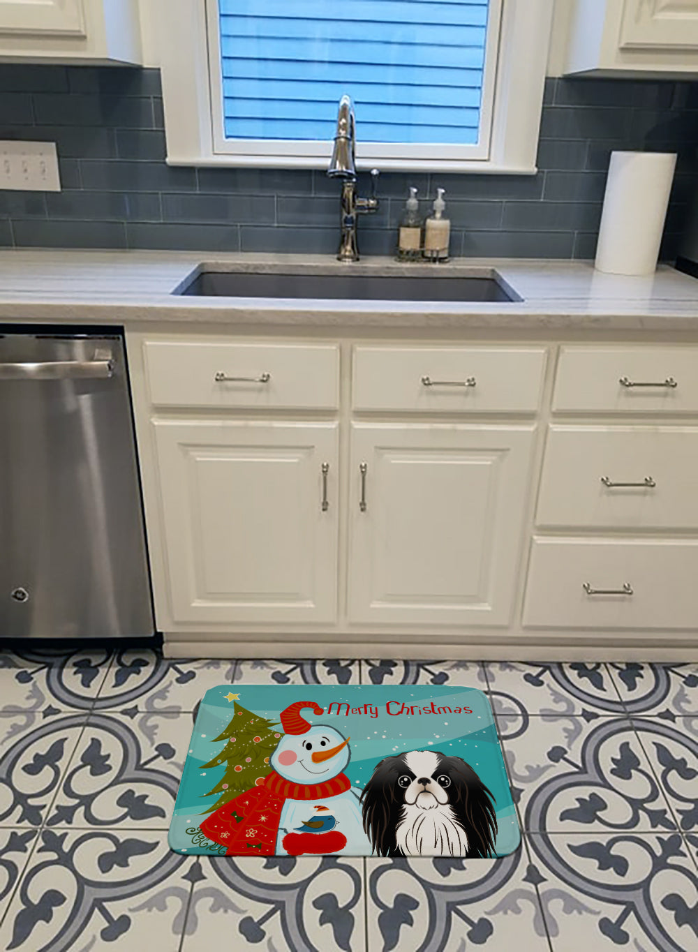 Snowman with Japanese Chin Machine Washable Memory Foam Mat BB1850RUG - the-store.com