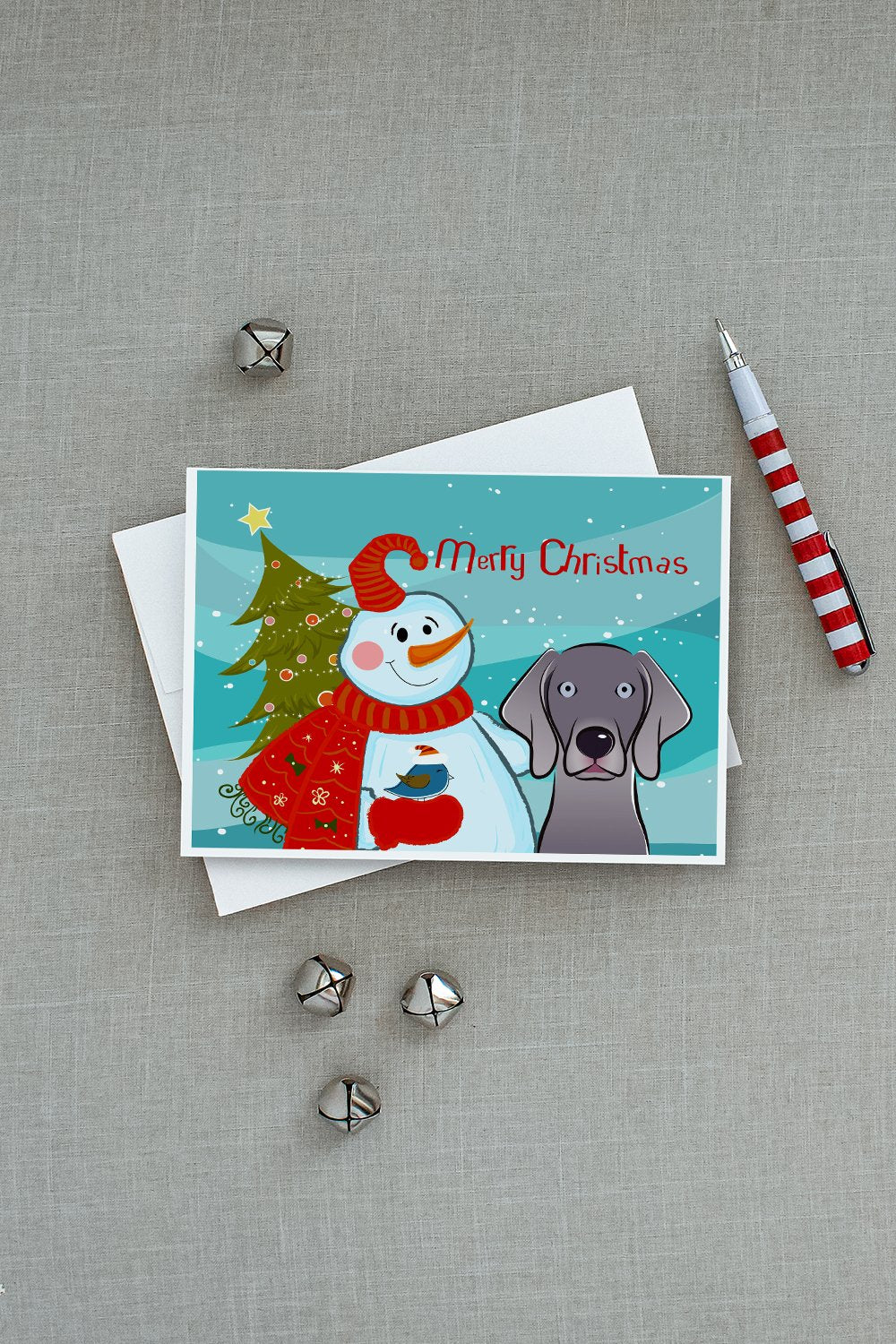 Snowman with Weimaraner Greeting Cards and Envelopes Pack of 8 - the-store.com