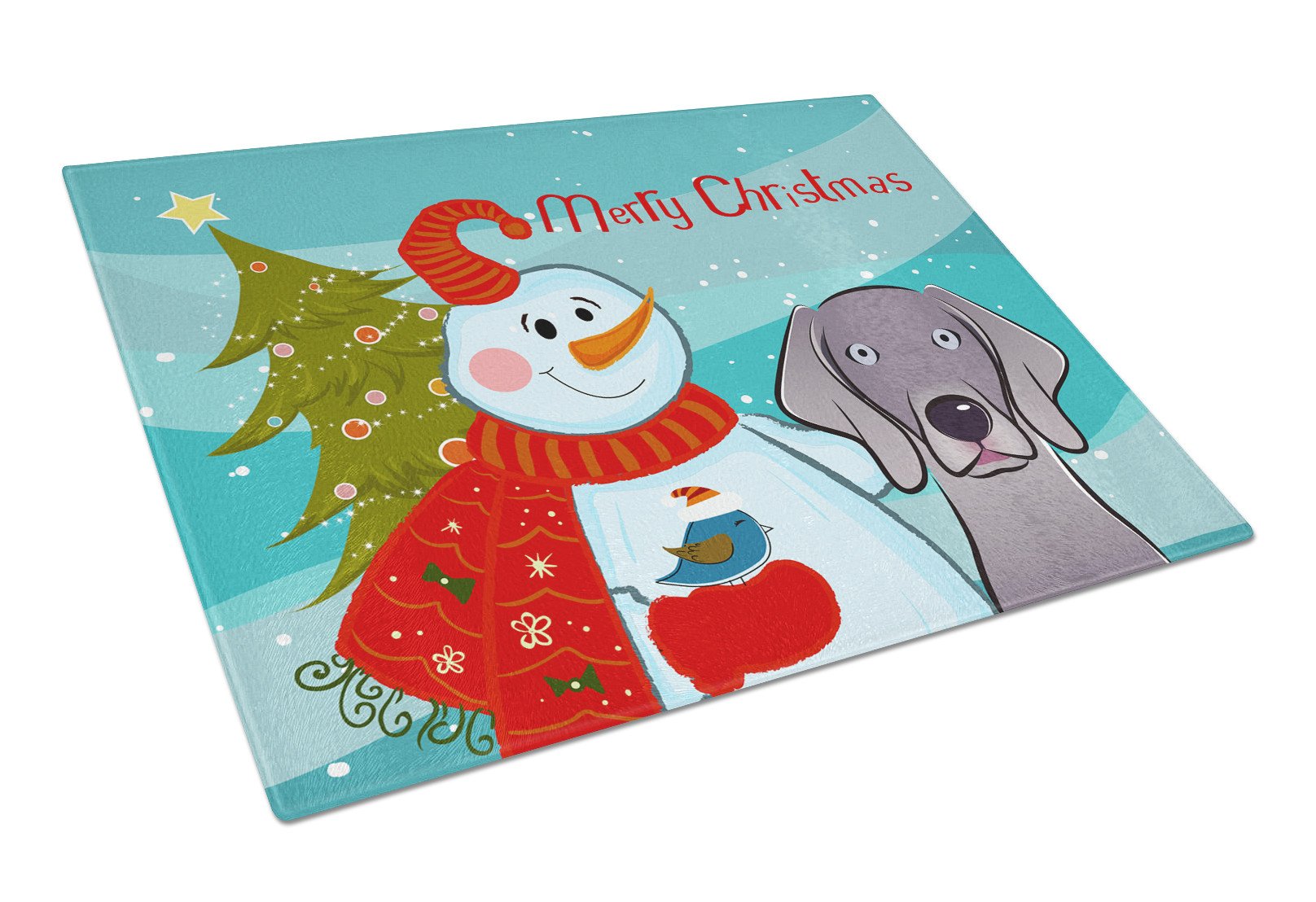 Snowman with Weimaraner Glass Cutting Board Large BB1851LCB by Caroline's Treasures