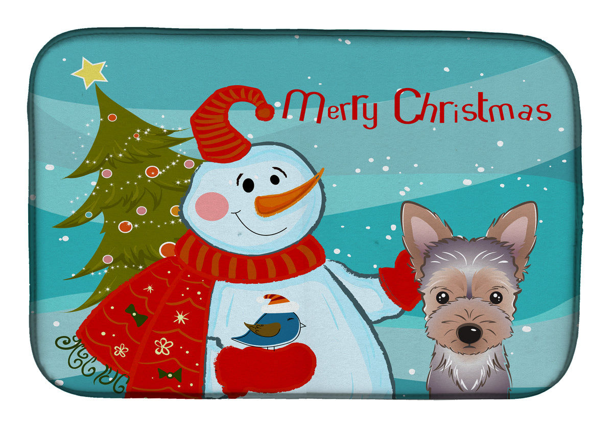 Snowman with Yorkie Puppy Dish Drying Mat BB1852DDM  the-store.com.