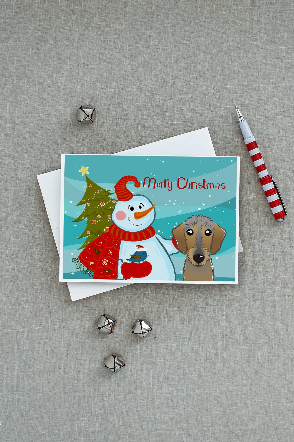 Snowman with Wirehaired Dachshund Greeting Cards and Envelopes Pack of 8 - the-store.com