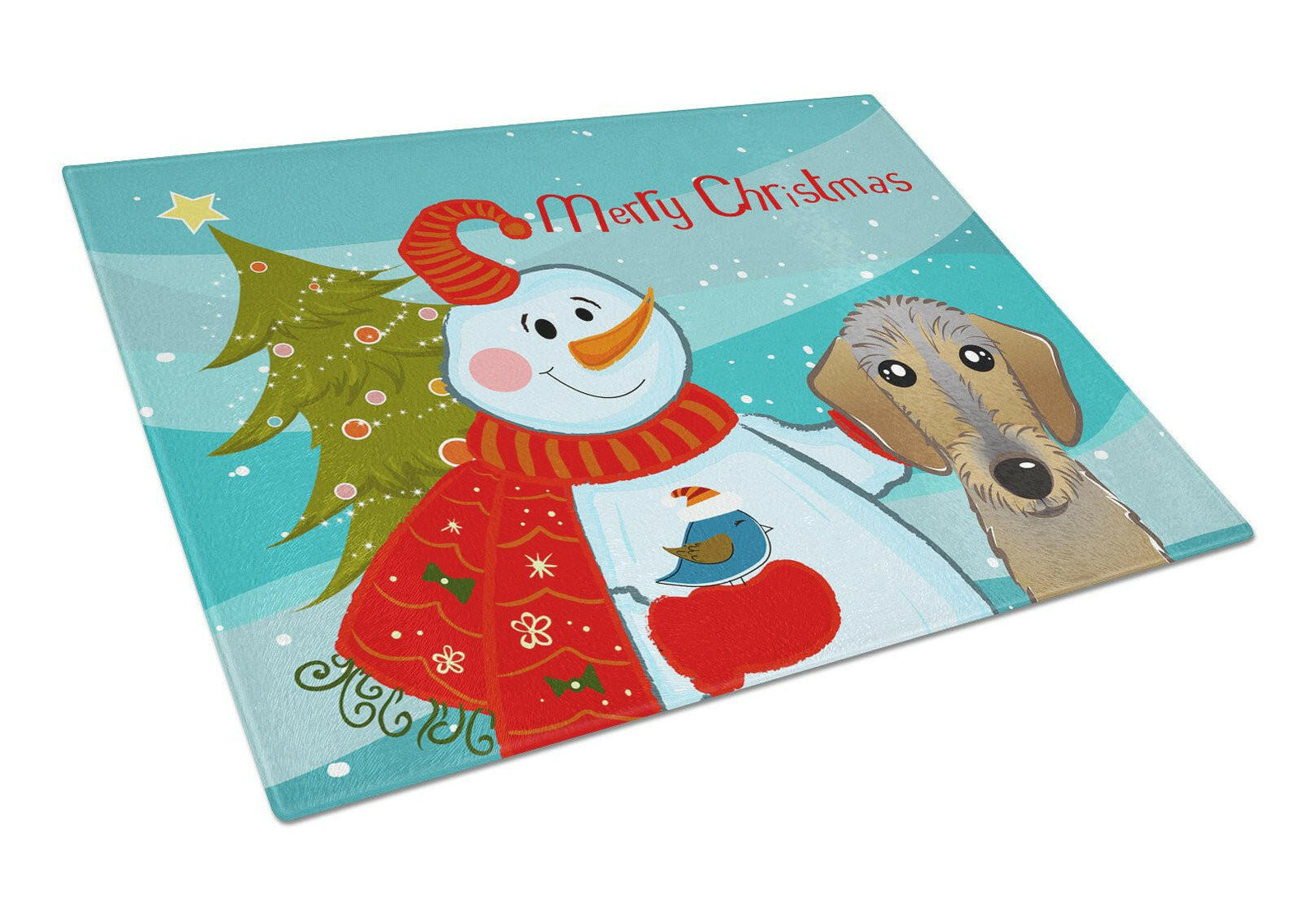Snowman with Wirehaired Dachshund Glass Cutting Board Large BB1853LCB by Caroline's Treasures