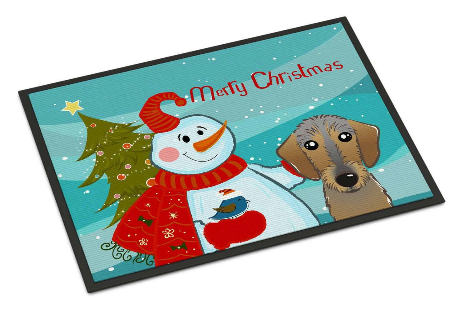 Snowman with Wirehaired Dachshund Indoor or Outdoor Mat 18x27 BB1853MAT - the-store.com