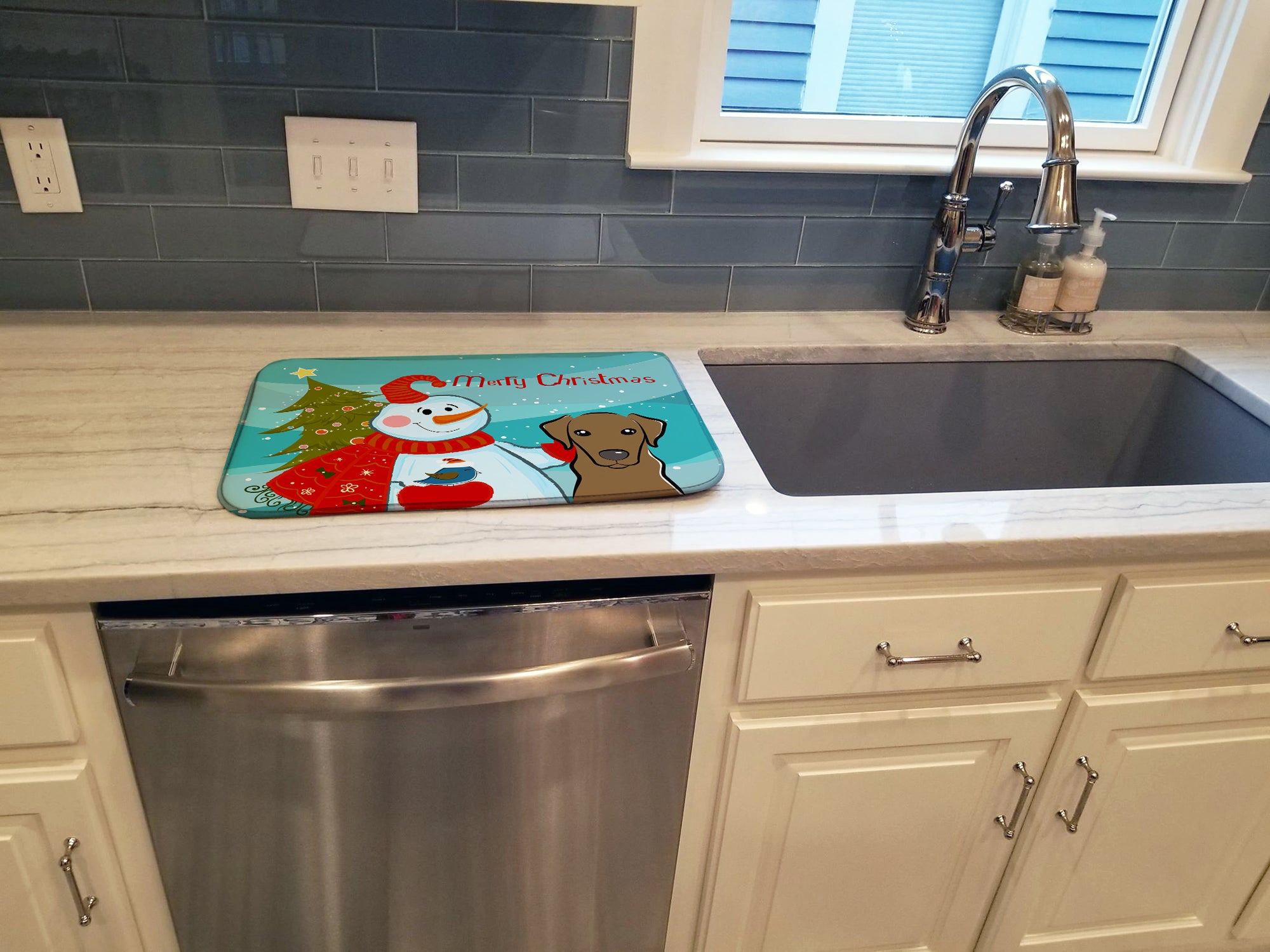 Snowman with Chocolate Labrador Dish Drying Mat BB1854DDM  the-store.com.