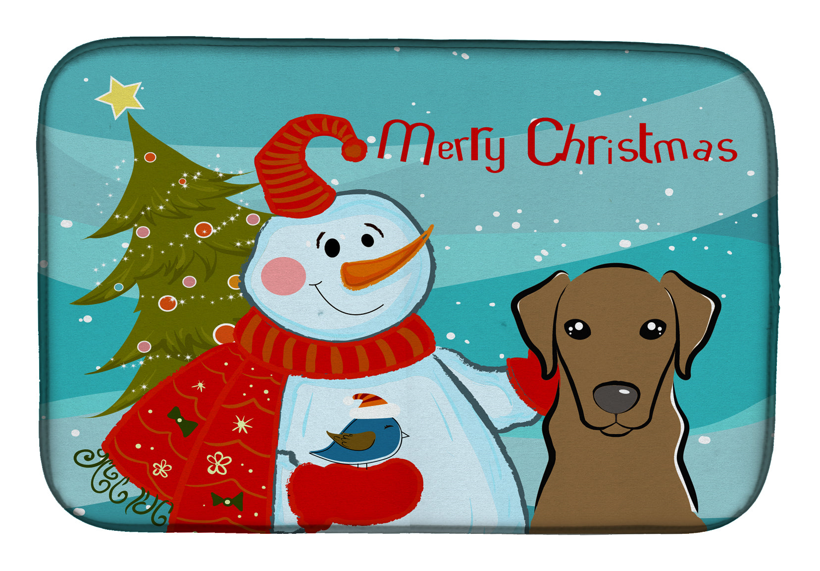 Snowman with Chocolate Labrador Dish Drying Mat BB1854DDM  the-store.com.