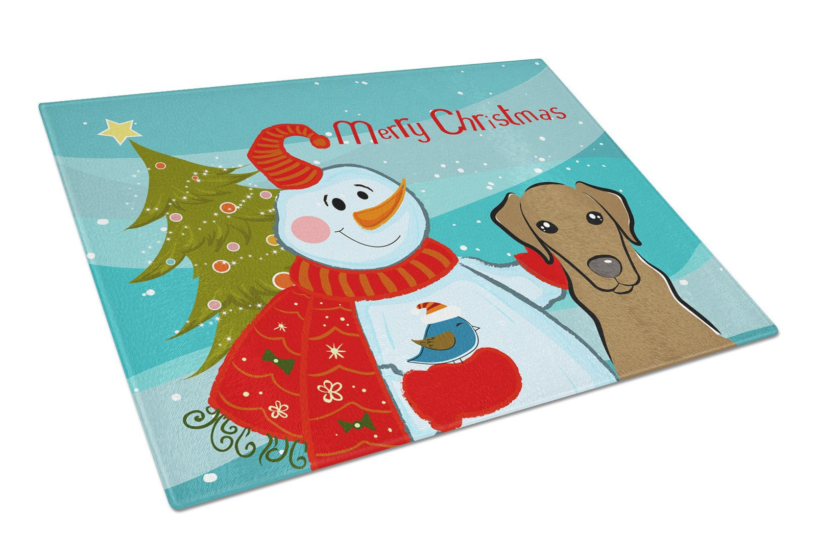 Snowman with Chocolate Labrador Glass Cutting Board Large BB1854LCB by Caroline's Treasures