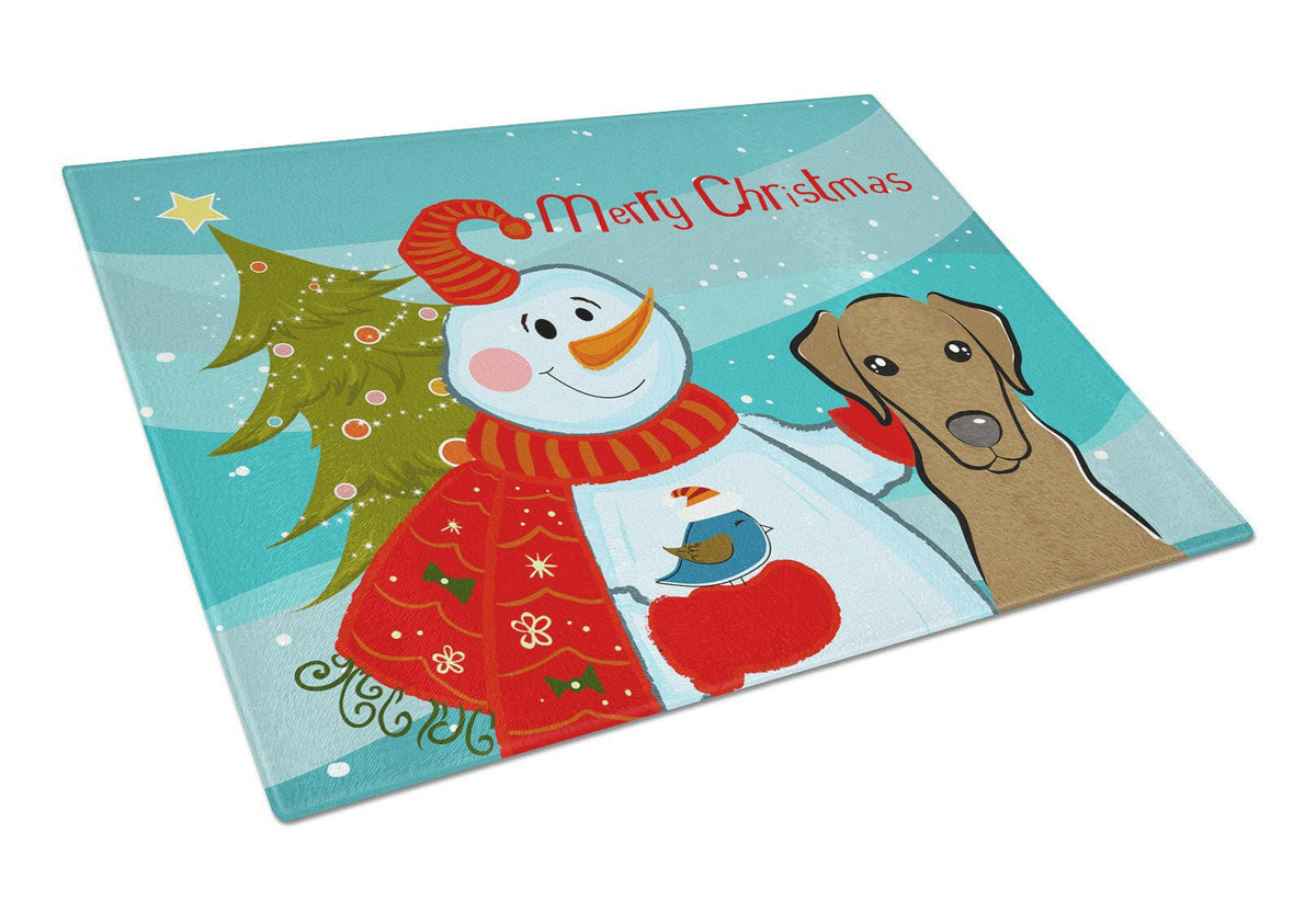Snowman with Chocolate Labrador Glass Cutting Board Large BB1854LCB by Caroline&#39;s Treasures