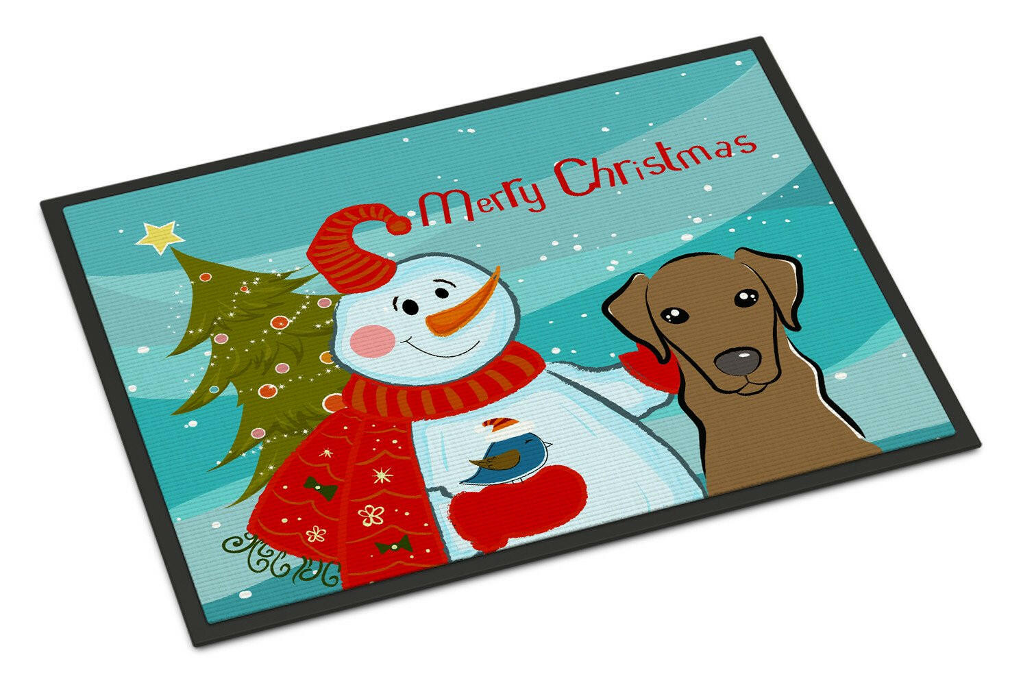 Snowman with Chocolate Labrador Indoor or Outdoor Mat 18x27 BB1854MAT - the-store.com