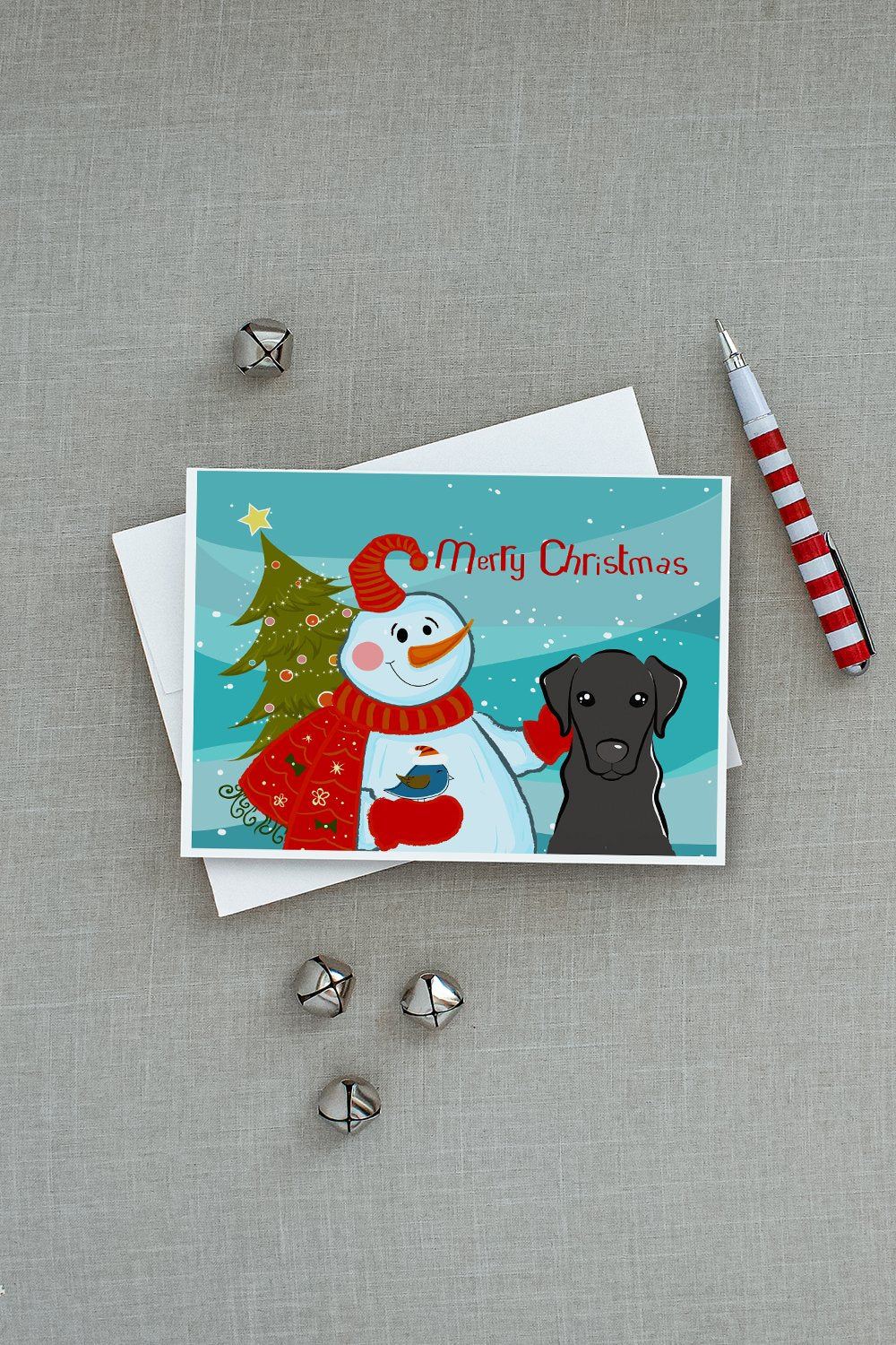 Snowman with Black Labrador Greeting Cards and Envelopes Pack of 8 - the-store.com