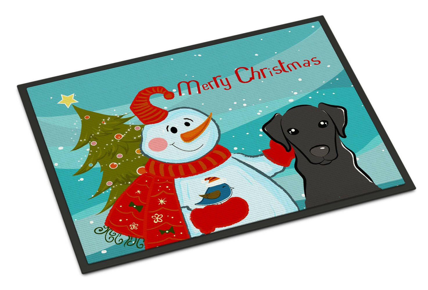 Snowman with Black Labrador Indoor or Outdoor Mat 18x27 BB1855MAT - the-store.com