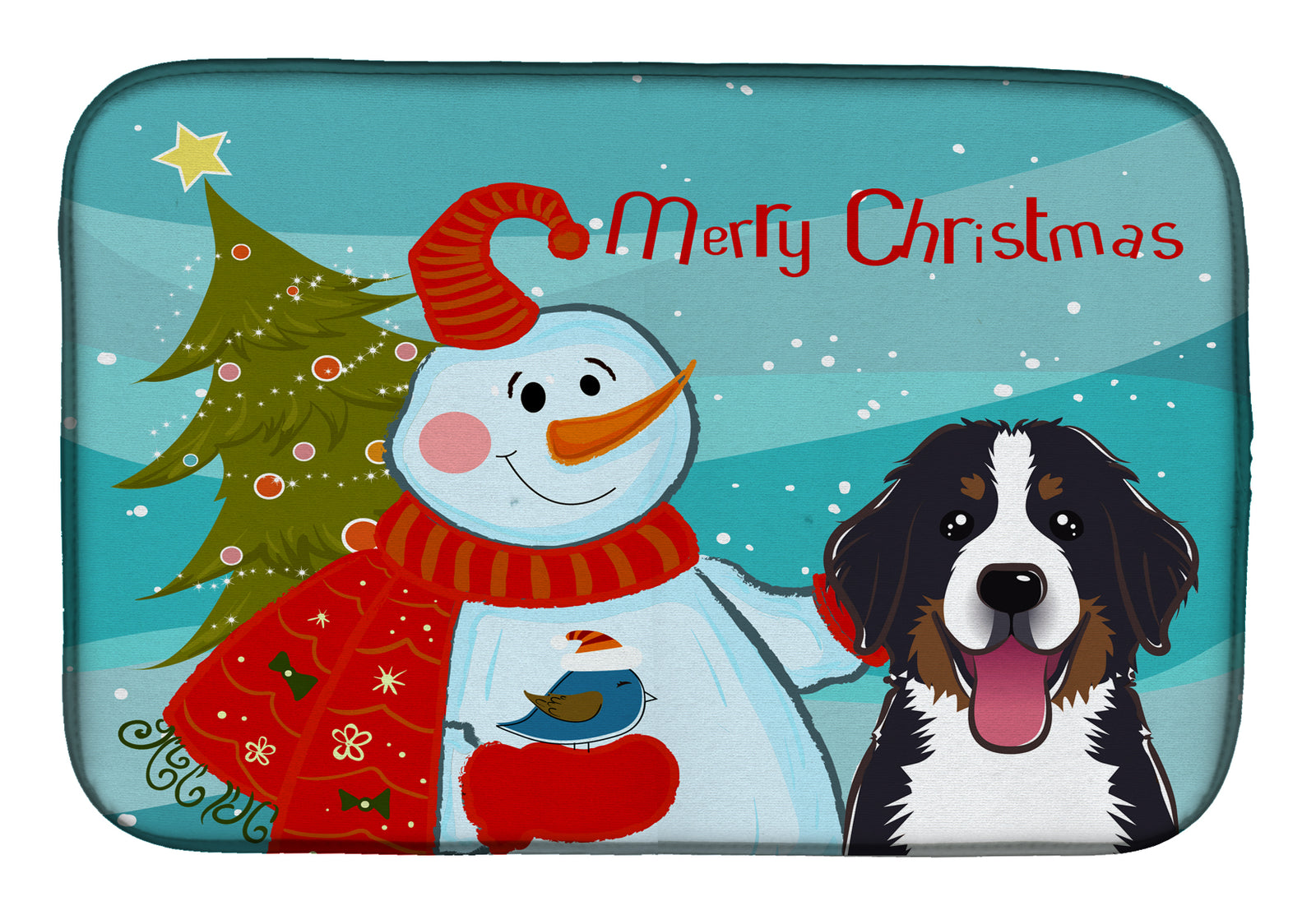 Snowman with Bernese Mountain Dog Dish Drying Mat BB1857DDM  the-store.com.