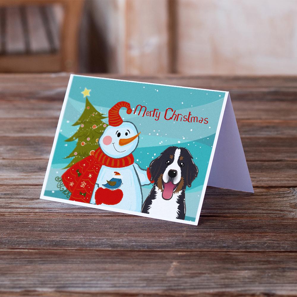 Snowman with Bernese Mountain Dog Greeting Cards and Envelopes Pack of 8 - the-store.com