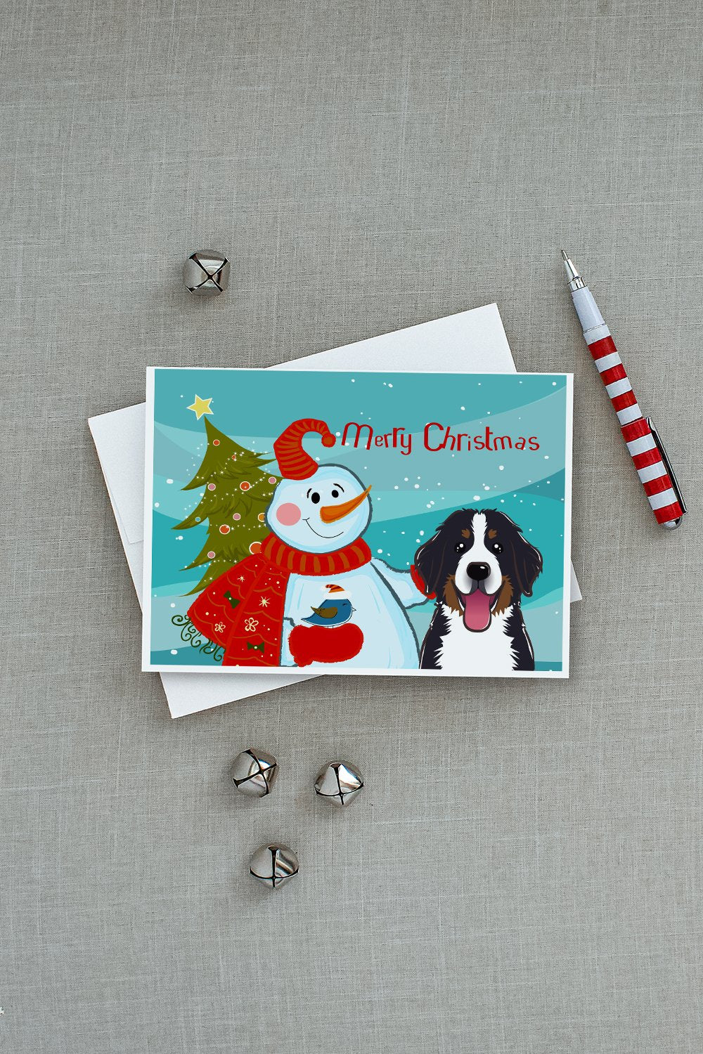 Snowman with Bernese Mountain Dog Greeting Cards and Envelopes Pack of 8 - the-store.com