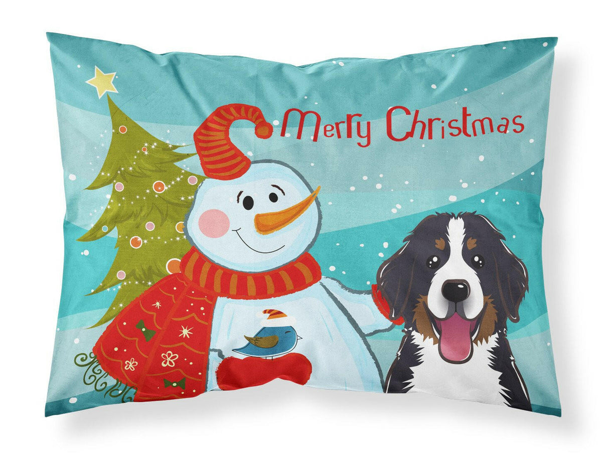 Snowman with Bernese Mountain Dog Fabric Standard Pillowcase BB1857PILLOWCASE by Caroline&#39;s Treasures