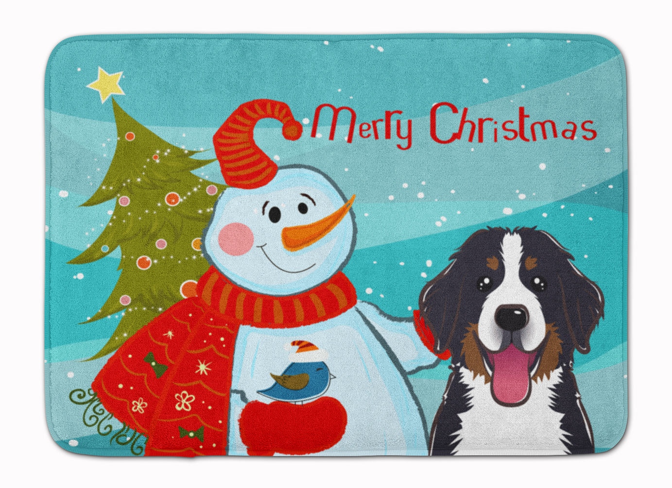 Snowman with Bernese Mountain Dog Machine Washable Memory Foam Mat BB1857RUG - the-store.com