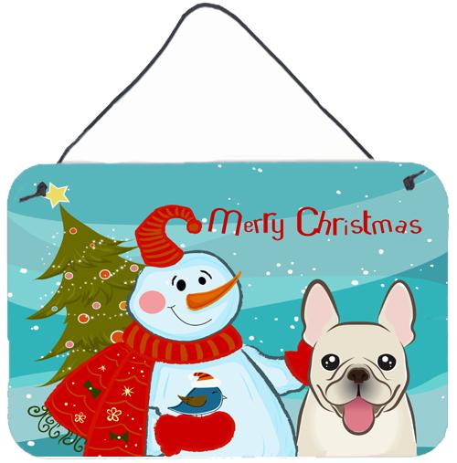 Snowman with French Bulldog Wall or Door Hanging Prints BB1858DS812 by Caroline&#39;s Treasures