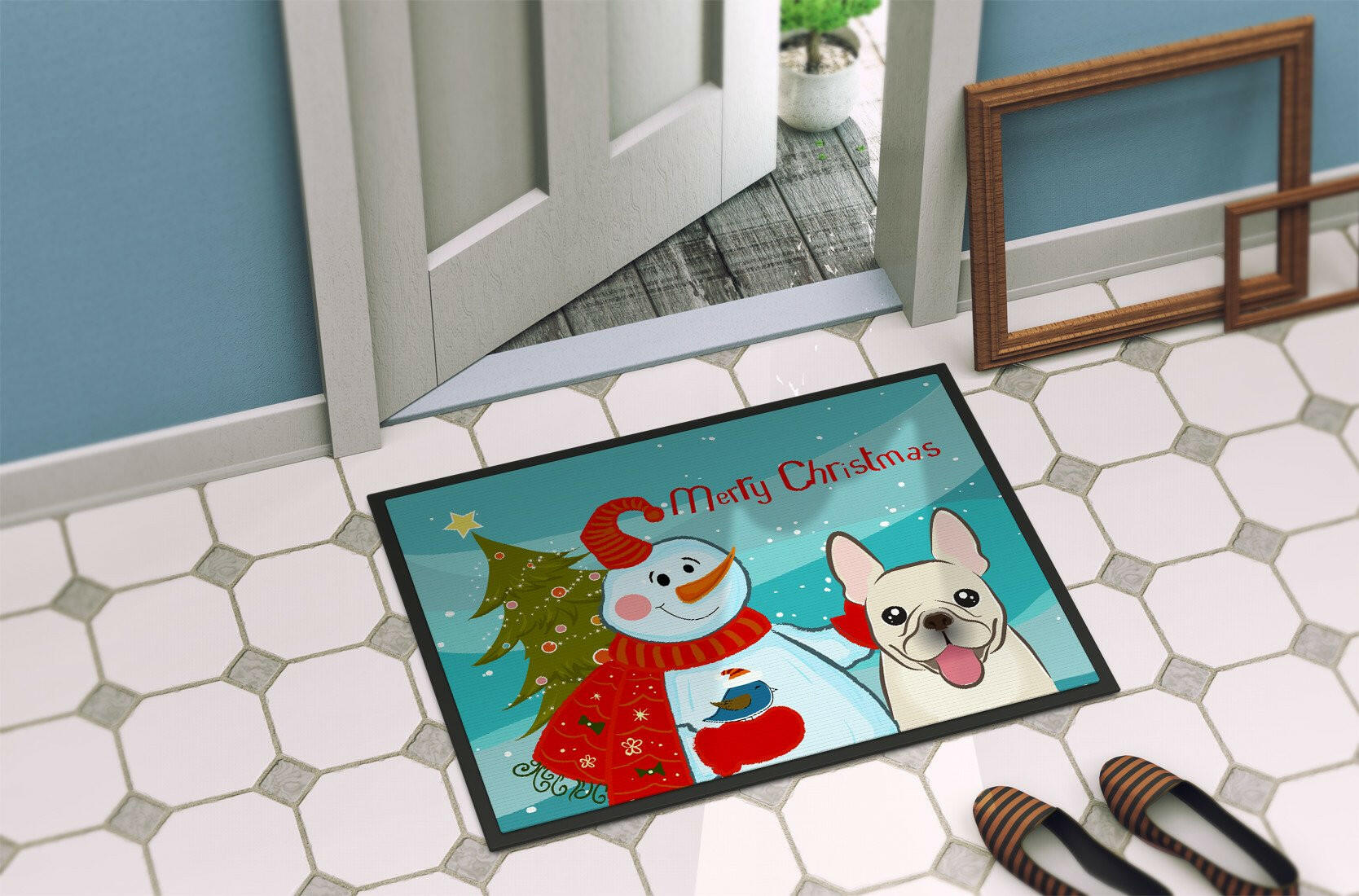 Snowman with French Bulldog Indoor or Outdoor Mat 24x36 BB1858JMAT - the-store.com