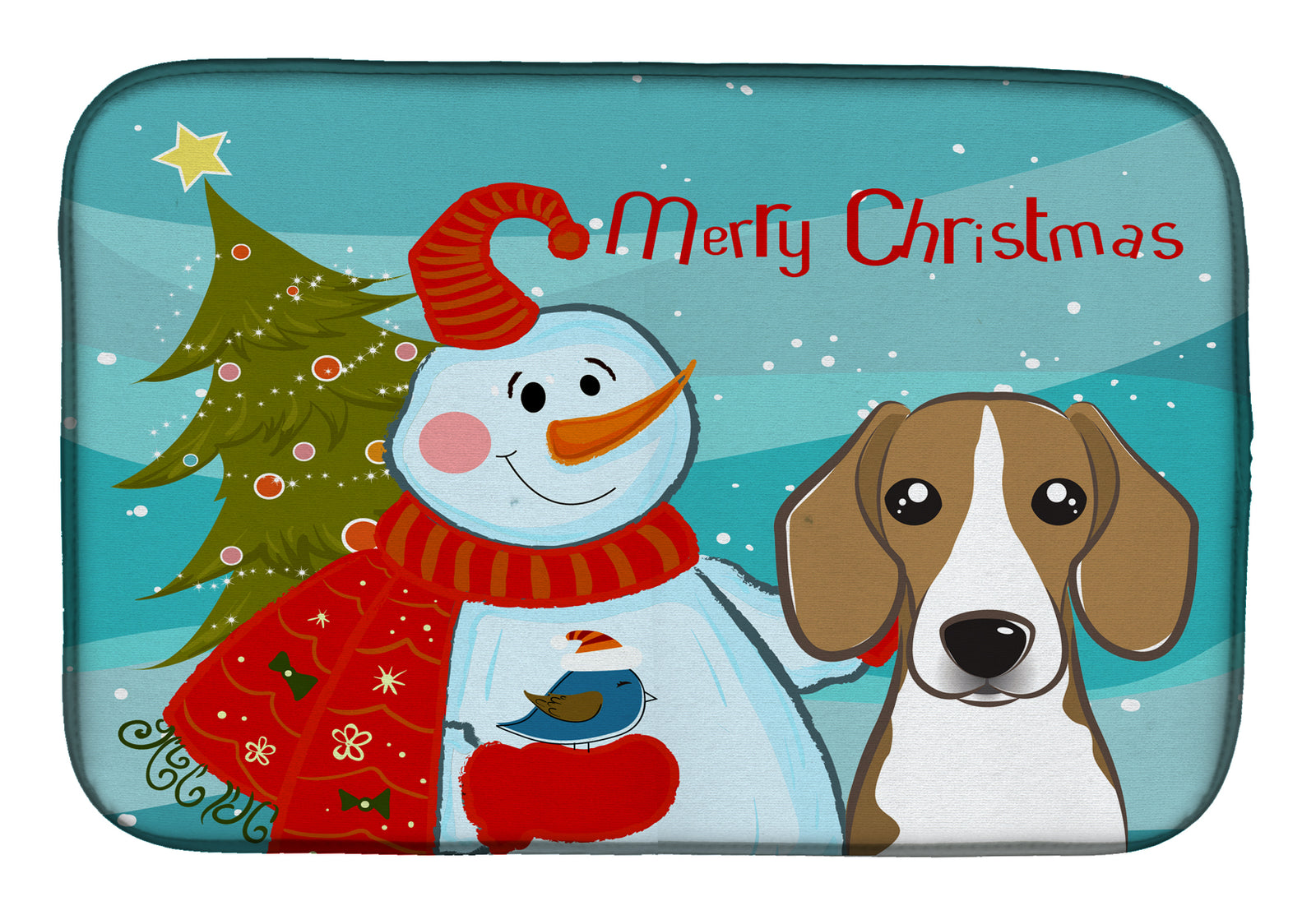 Snowman with Beagle Dish Drying Mat BB1859DDM  the-store.com.