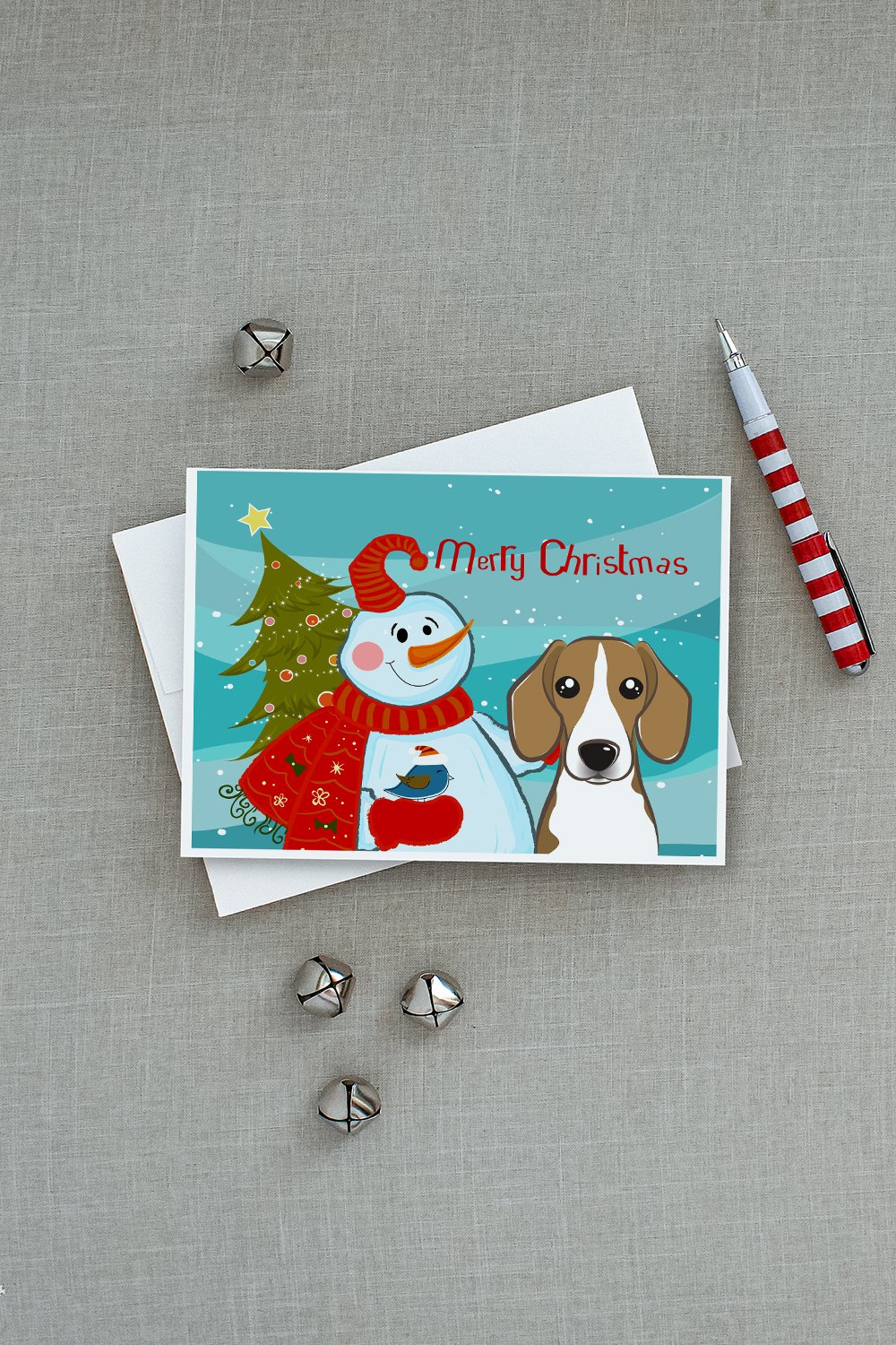 Snowman with Beagle Greeting Cards and Envelopes Pack of 8 - the-store.com