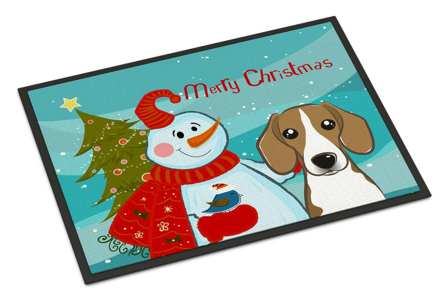 Snowman with Beagle Indoor or Outdoor Mat 18x27 BB1859MAT - the-store.com