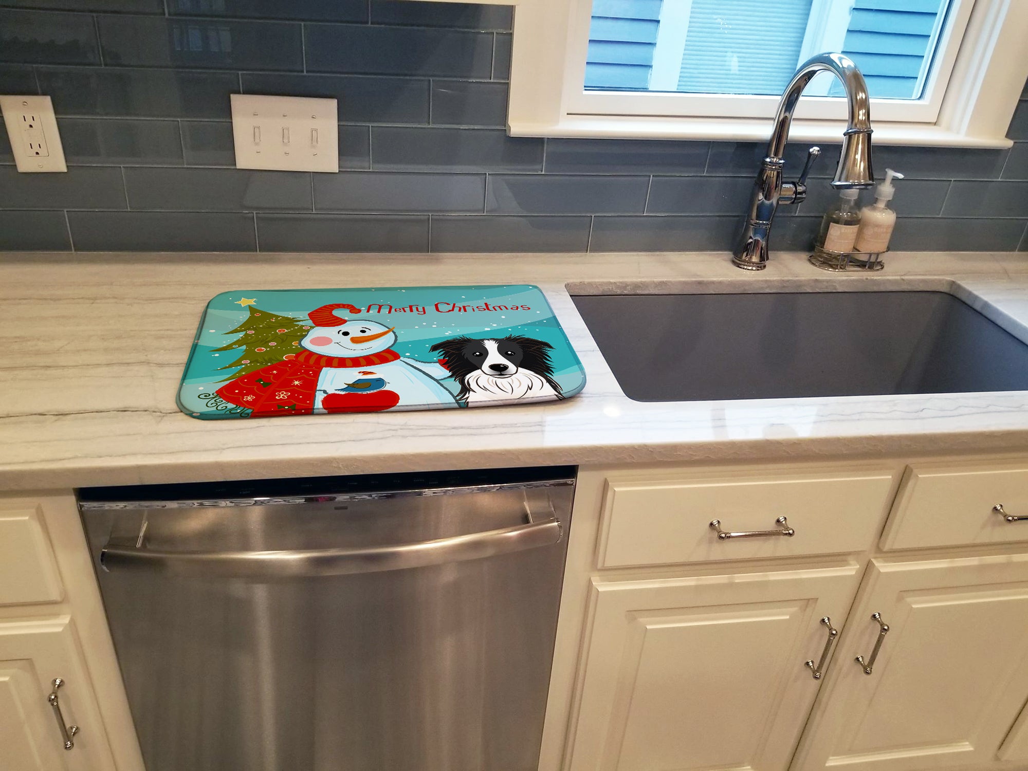 Snowman with Border Collie Dish Drying Mat BB1861DDM  the-store.com.