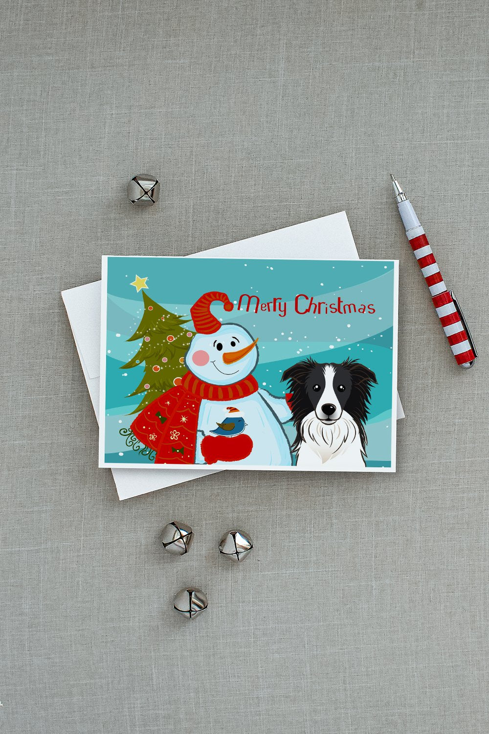 Snowman with Border Collie Greeting Cards and Envelopes Pack of 8 - the-store.com