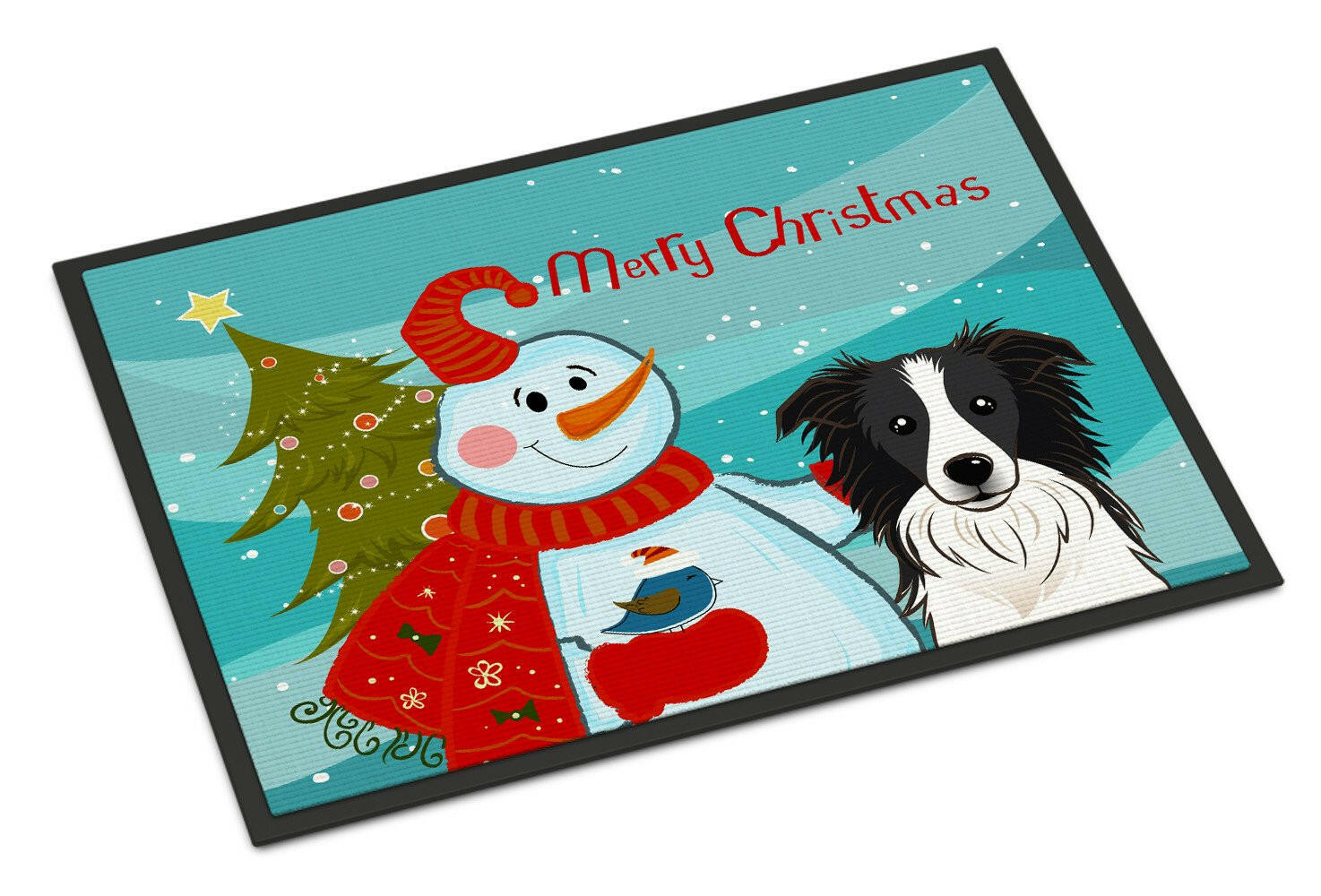 Snowman with Border Collie Indoor or Outdoor Mat 24x36 BB1861JMAT - the-store.com