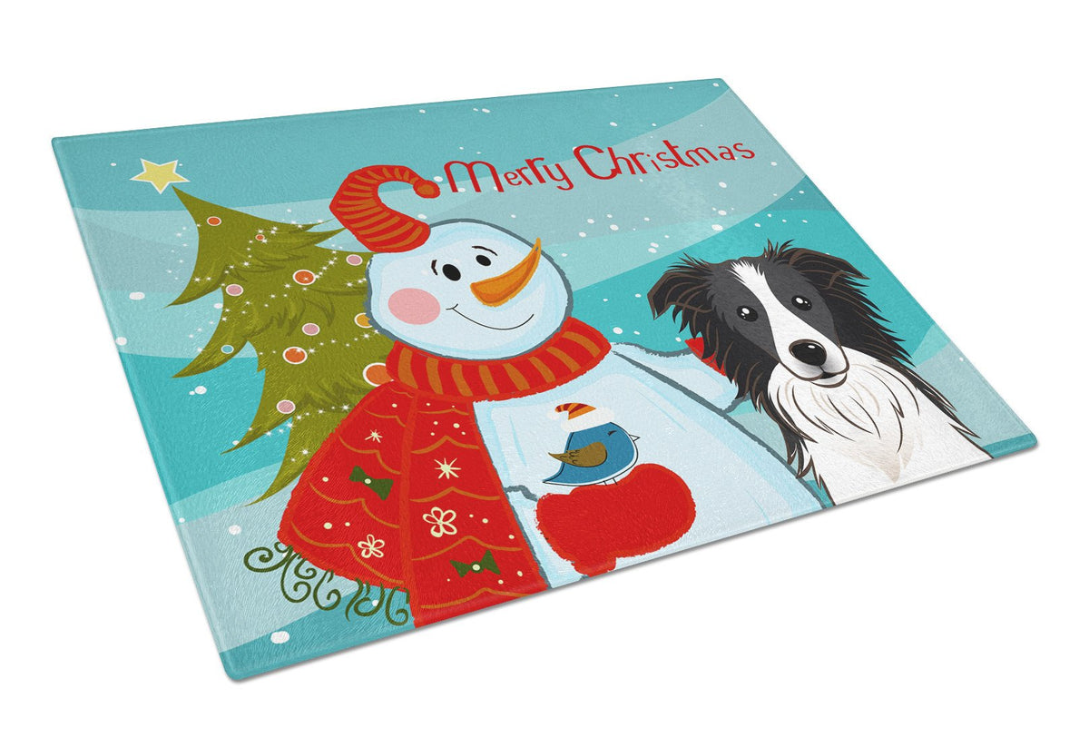 Snowman with Border Collie Glass Cutting Board Large BB1861LCB by Caroline&#39;s Treasures