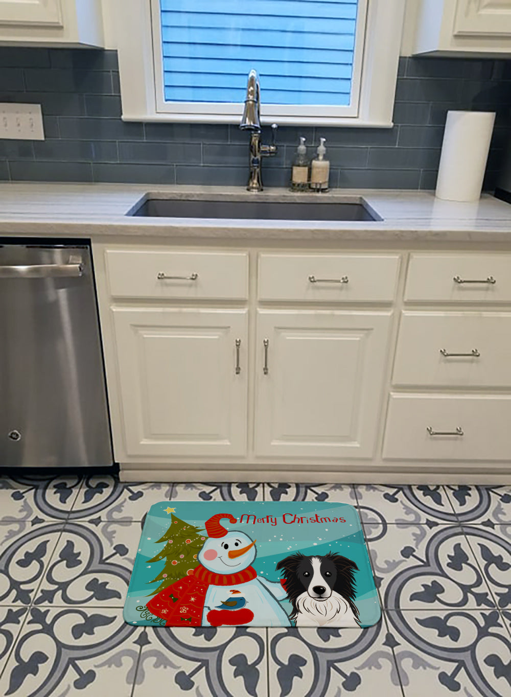 Snowman with Border Collie Machine Washable Memory Foam Mat BB1861RUG - the-store.com