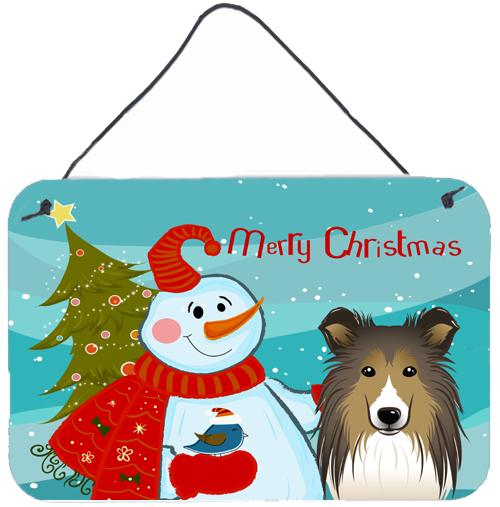 Snowman with Sheltie Wall or Door Hanging Prints BB1862DS812 by Caroline&#39;s Treasures