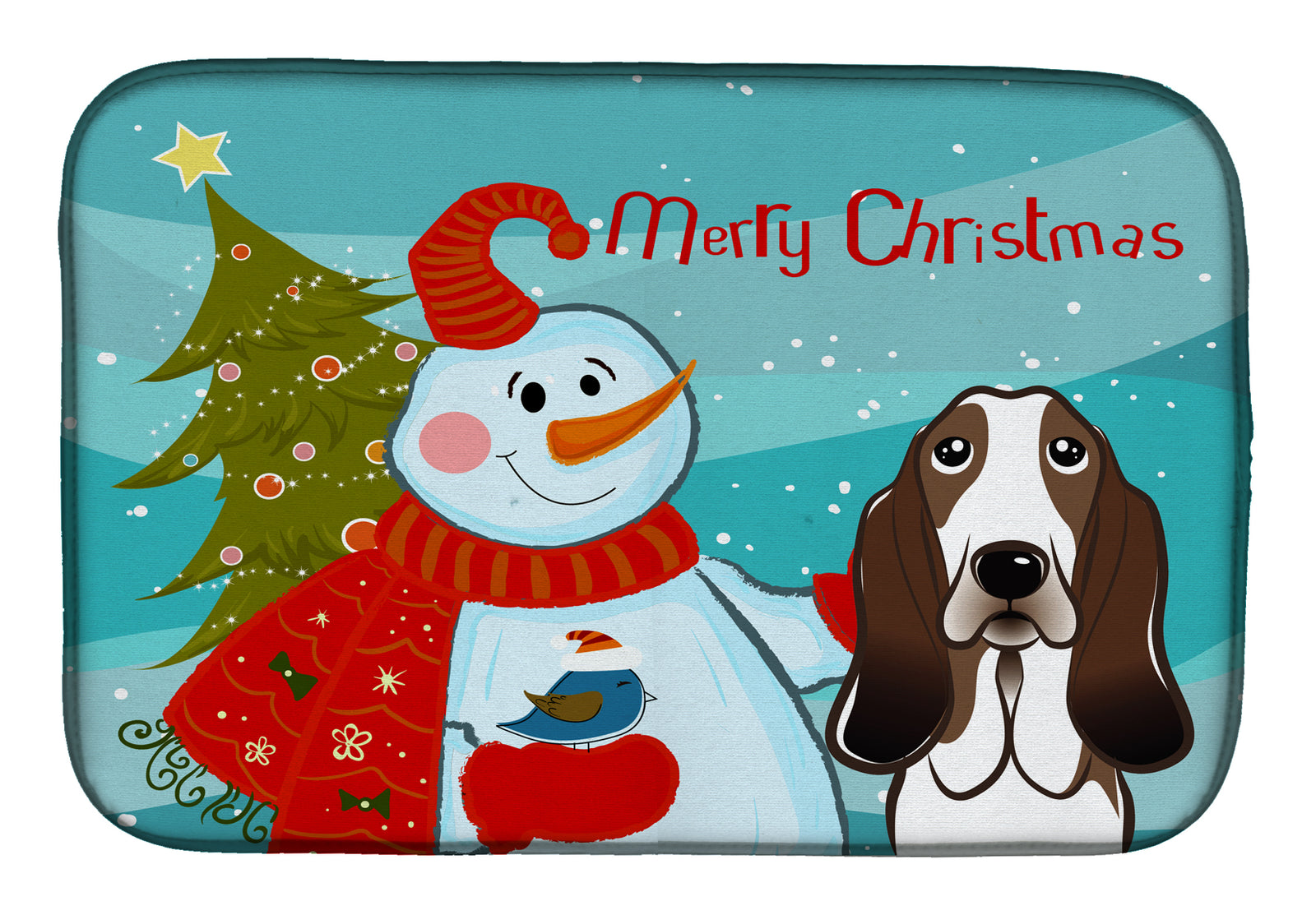 Snowman with Basset Hound Dish Drying Mat BB1863DDM  the-store.com.