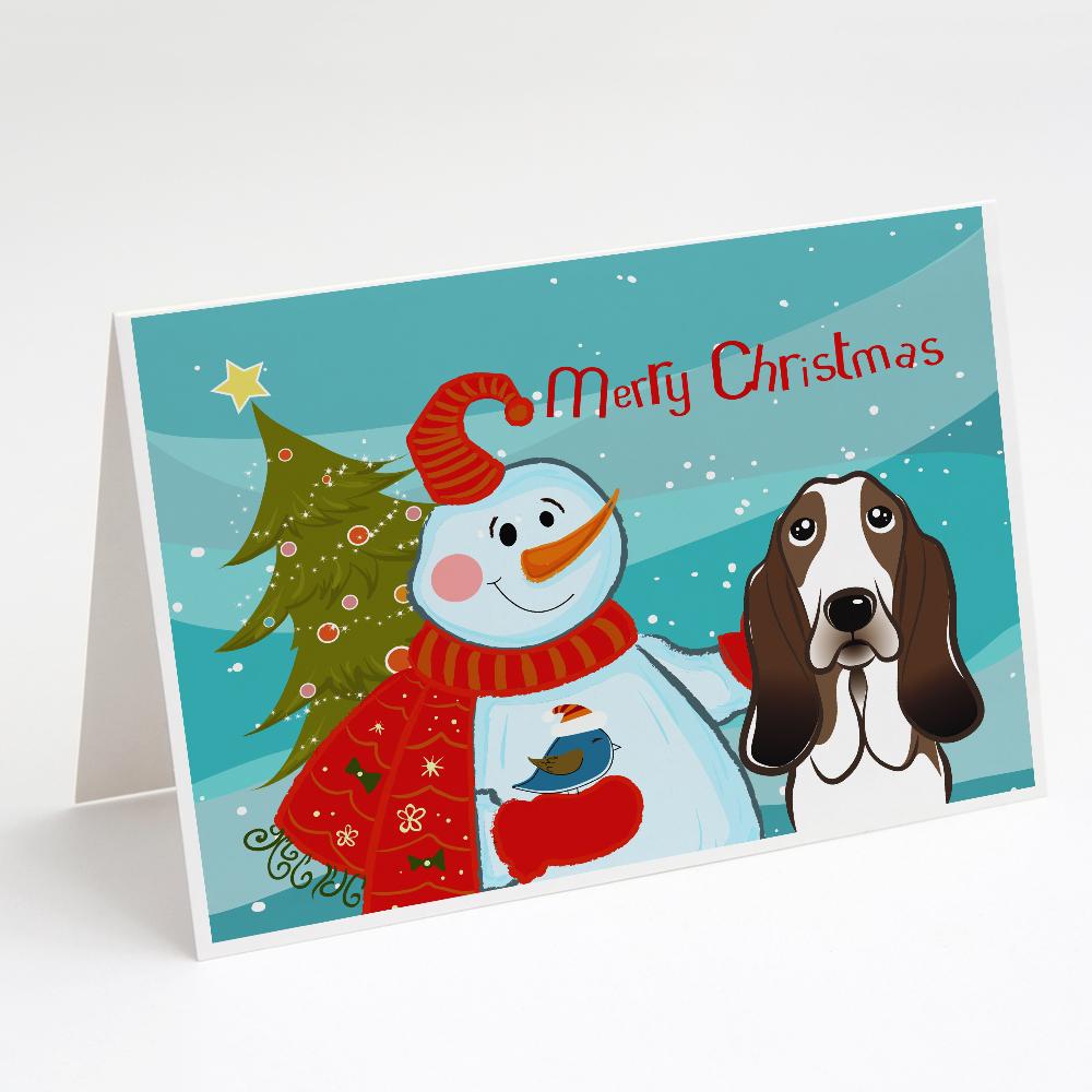Buy this Snowman with Basset Hound Greeting Cards and Envelopes Pack of 8