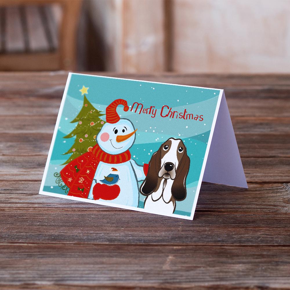 Snowman with Basset Hound Greeting Cards and Envelopes Pack of 8 - the-store.com