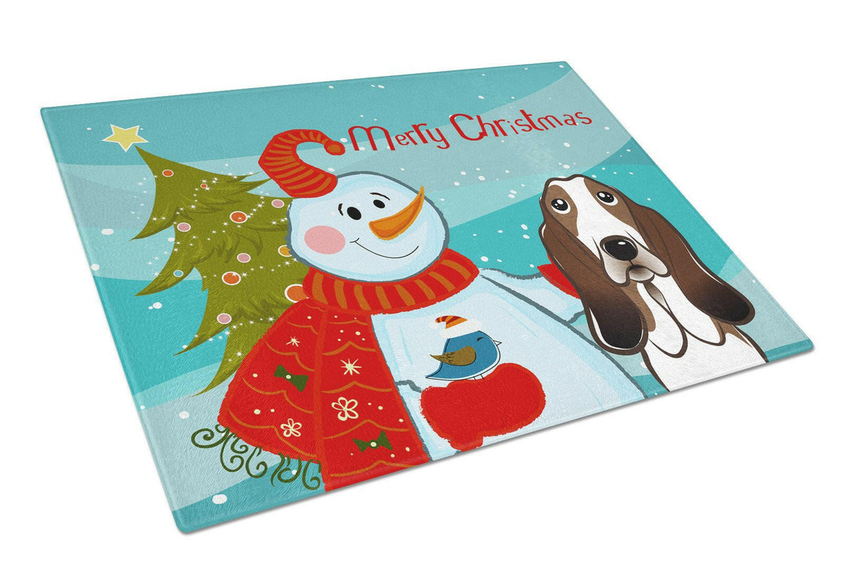 Snowman with Basset Hound Glass Cutting Board Large BB1863LCB by Caroline&#39;s Treasures