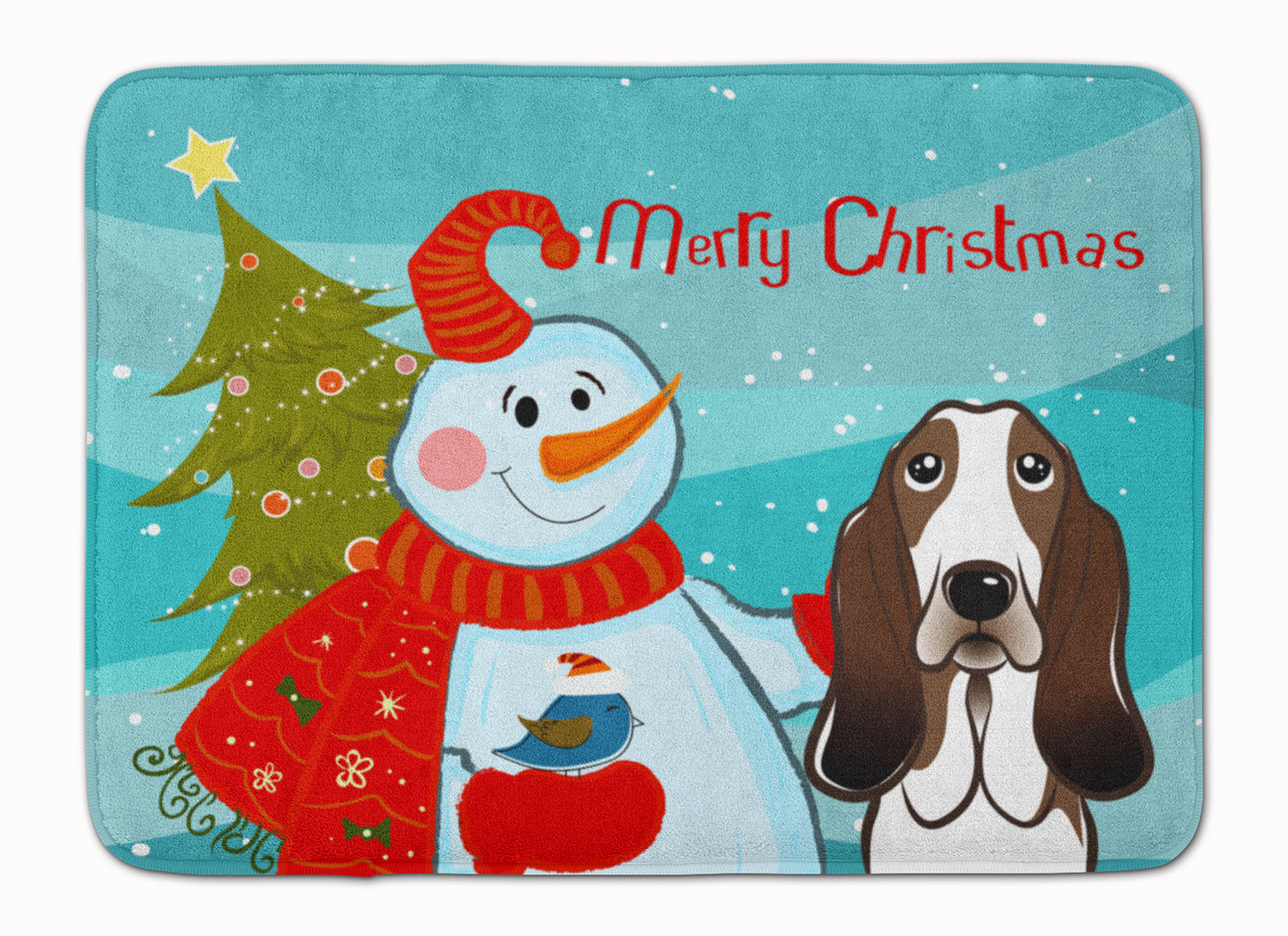 Snowman with Basset Hound Machine Washable Memory Foam Mat BB1863RUG - the-store.com